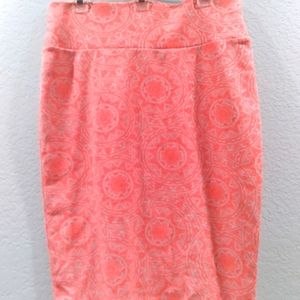 LuLaRoe Peach Colored Paisley Cassie 96% Polyester Pencil Skirt Size Large